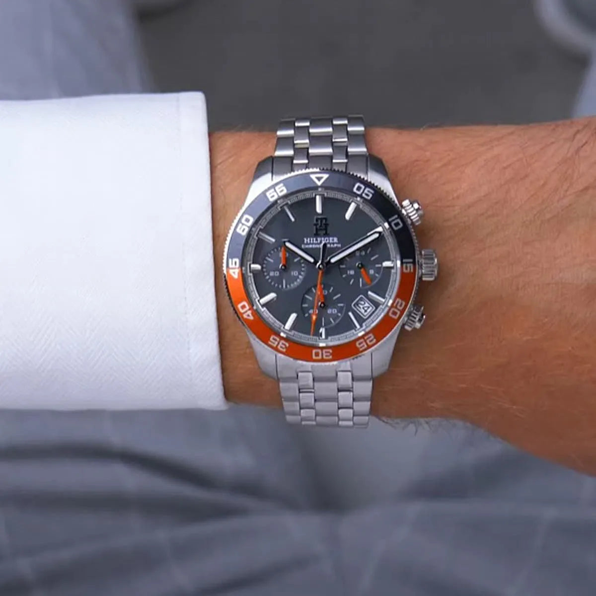 Tommy Hilfiger Stainless Steel Grey Dial Chronograph Men's Watch - 1792186