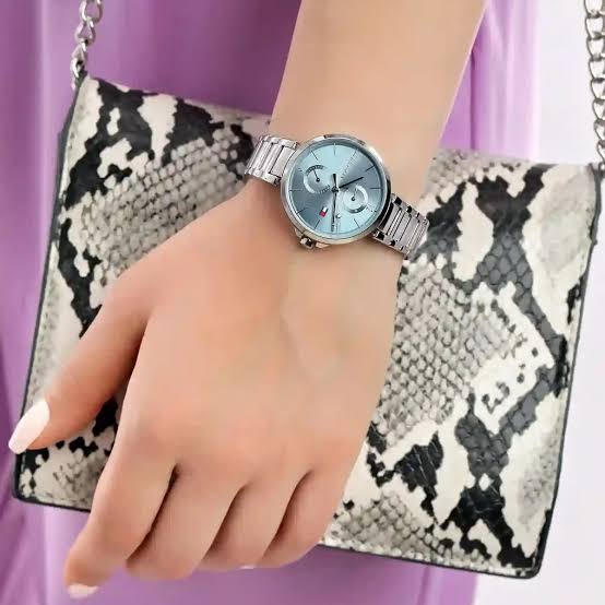 Tommy Hilfiger Angela women's watch with blue dial worn on wrist
