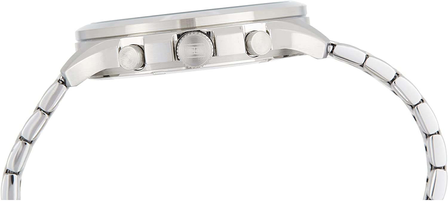 Side view of Tommy Hilfiger Asher watch showing chronograph pushers and case profile