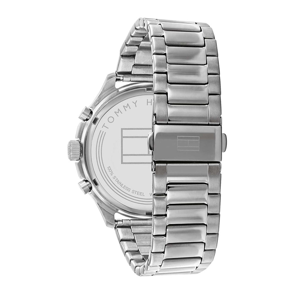 Silver steel link bracelet strap of Tommy Hilfiger Asher chronograph watch