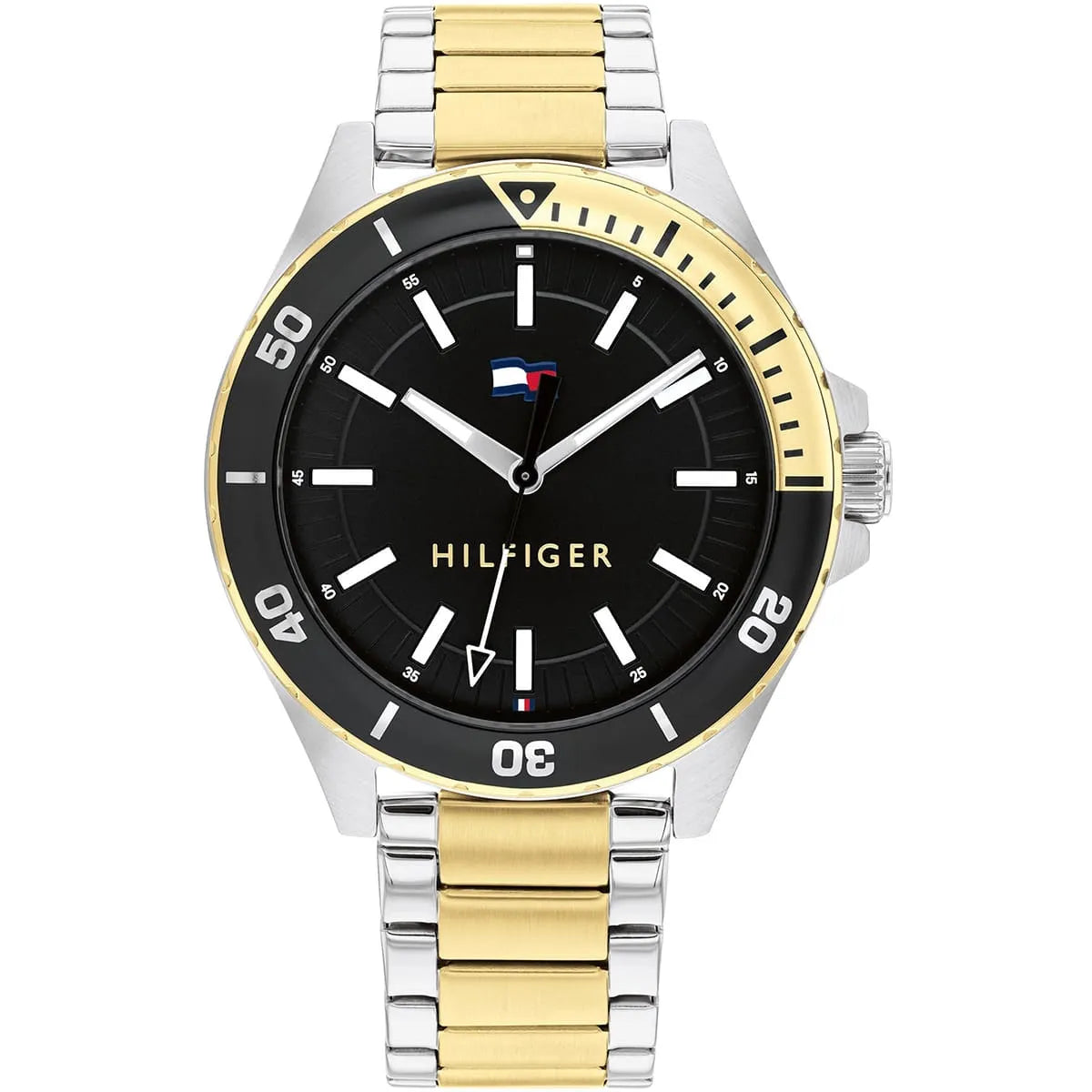 Tommy Hilfiger Baker men's watch with black dial and two-tone silver and gold metal bracelet