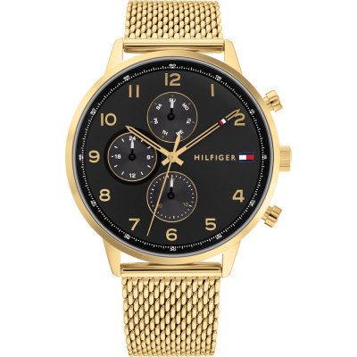 Tommy Hilfiger Bank 1791989 gold men's chronograph watch with black dial and mesh strap