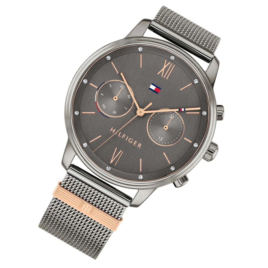 Tommy Hilfiger Blake Grey Stainless Steel Mesh Gunmetal Dial Multi-function Women's Watch - 1782304