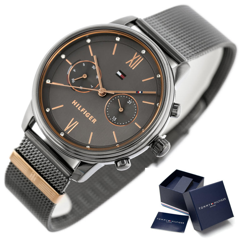 Tommy Hilfiger Blake Grey Stainless Steel Mesh Gunmetal Dial Multi-function Women's Watch - 1782304