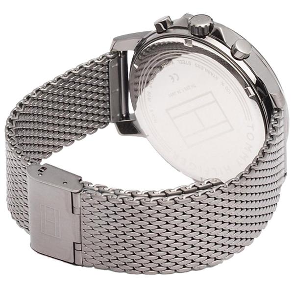 Stainless steel caseback and mesh strap of Tommy Hilfiger chronograph watch