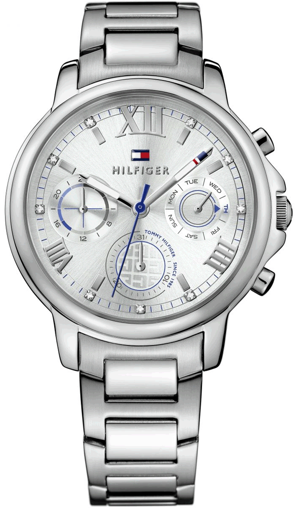 Tommy Hilfiger Claudia silver dial chronograph watch with silver steel strap
