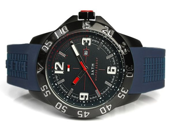 Tommy Hilfiger Cole men's watch worn on wrist with blue rubber strap
