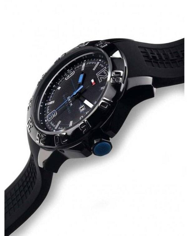 Tommy Hilfiger Cole watch side profile showing case depth and rubber strap