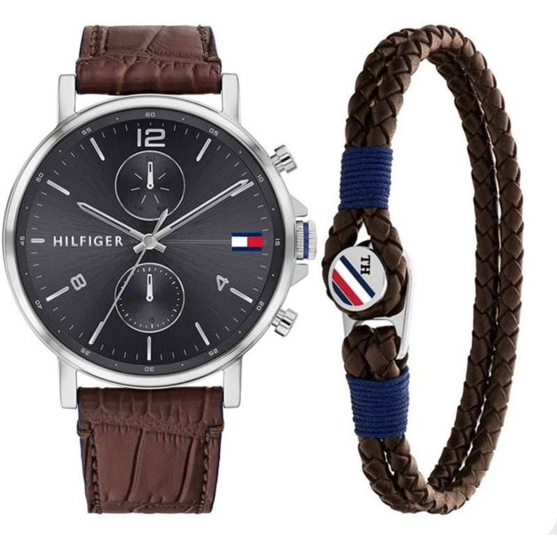 Tommy Hilfiger Daniel Grey Dial Leather Strap Quartz Men's Watch - 1710416