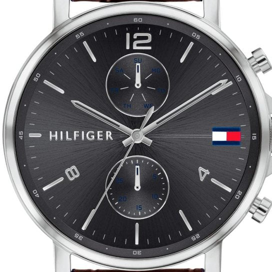 Tommy Hilfiger Daniel Grey Dial Leather Strap Quartz Men's Watch - 1710416