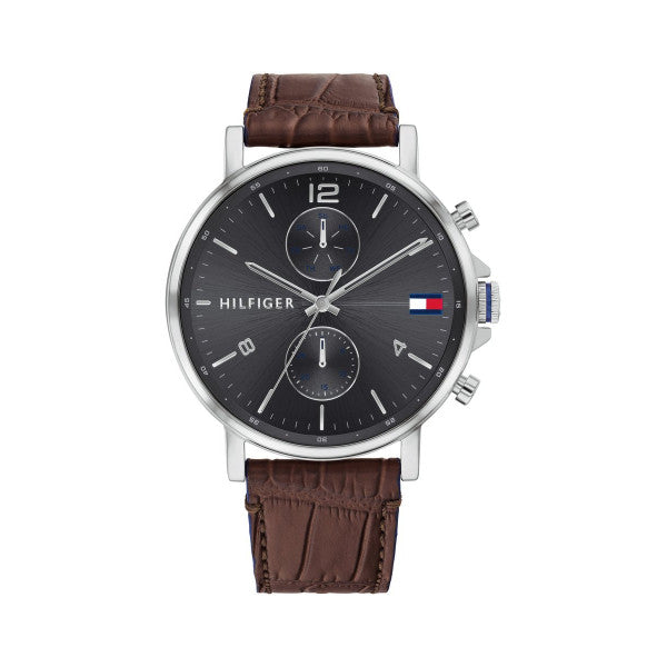 Tommy Hilfiger Daniel Grey Dial Leather Strap Quartz Men's Watch - 1710416