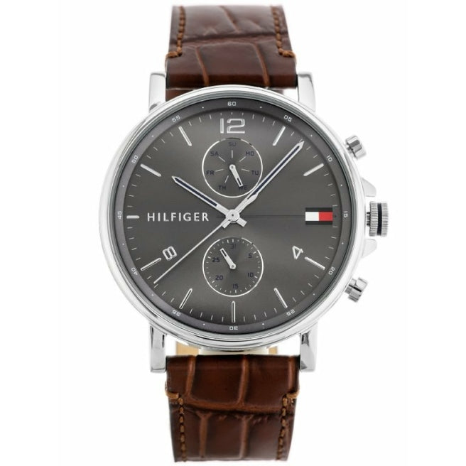 Tommy Hilfiger Daniel Grey Dial Leather Strap Quartz Men's Watch - 1710416