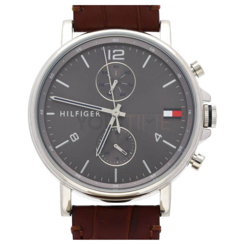 Tommy Hilfiger Daniel Grey Dial Leather Strap Quartz Men's Watch - 1710416