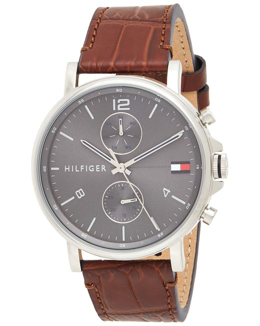 Tommy Hilfiger Daniel Grey Dial Leather Strap Quartz Men's Watch - 1710416