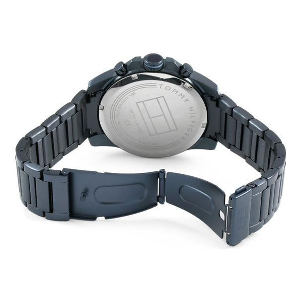 Tommy Hilfiger Decker watch shown from behind with bracelet open, displaying fold-over clasp