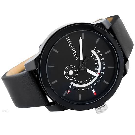 Tommy Hilfiger Denim Black Dial and Leather Band Men's Watch - 1791479