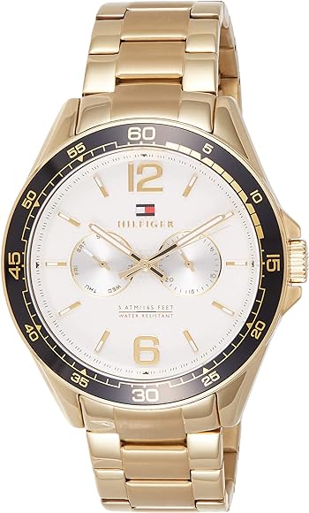 Tommy Hilfiger Erik multifunction watch front view with gold-tone steel case