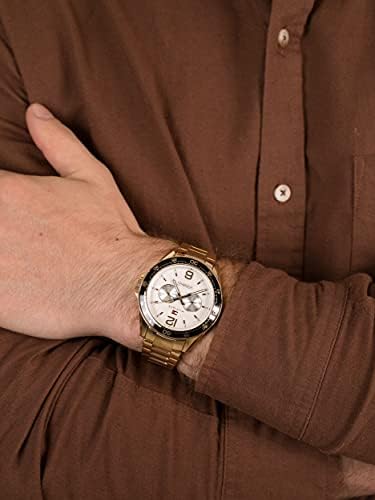 Tommy Hilfiger Erik watch worn on wrist with brown shirt