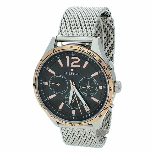 Tommy Hilfiger Gavin watch on silver mesh strap angled view