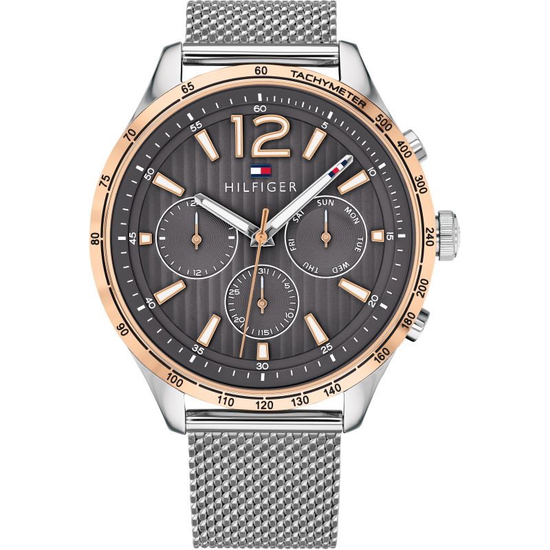 Tommy Hilfiger Gavin multifunction watch with grey dial and rose gold bezel