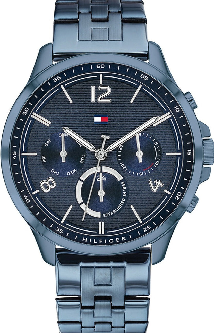 Tommy Hilfiger Harper women's watch with blue dial and chronograph subdials, steel bracelet