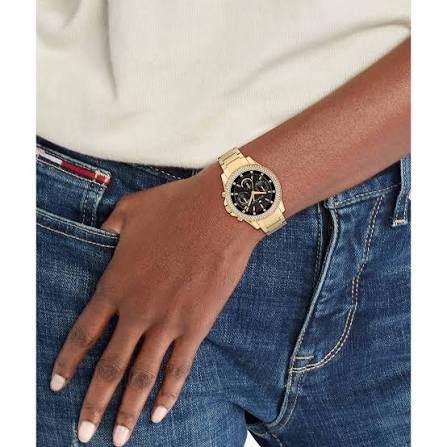 Tommy Hilfiger Haven Ladies Black Dial Gold Stainless Steel Strap - 1782676