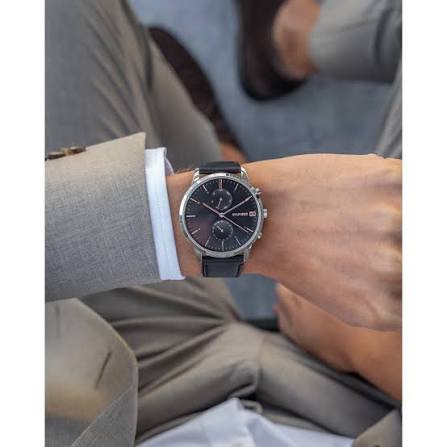 Tommy Hilfiger Hunter Black Dial Black Leather Strap Men Watch - 1710406