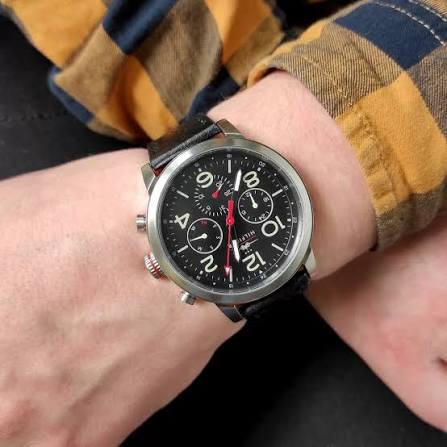 Tommy Hilfiger Jake chronograph watch on wrist with black leather strap