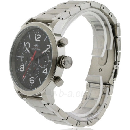 Tommy Hilfiger Jake chronograph watch worn on wrist with stainless steel bracelet