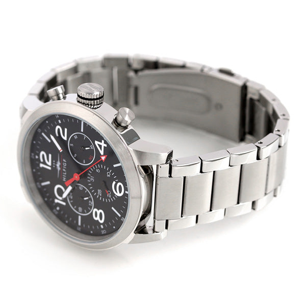 Tommy Hilfiger Jake chronograph watch side view showing stainless steel case profile