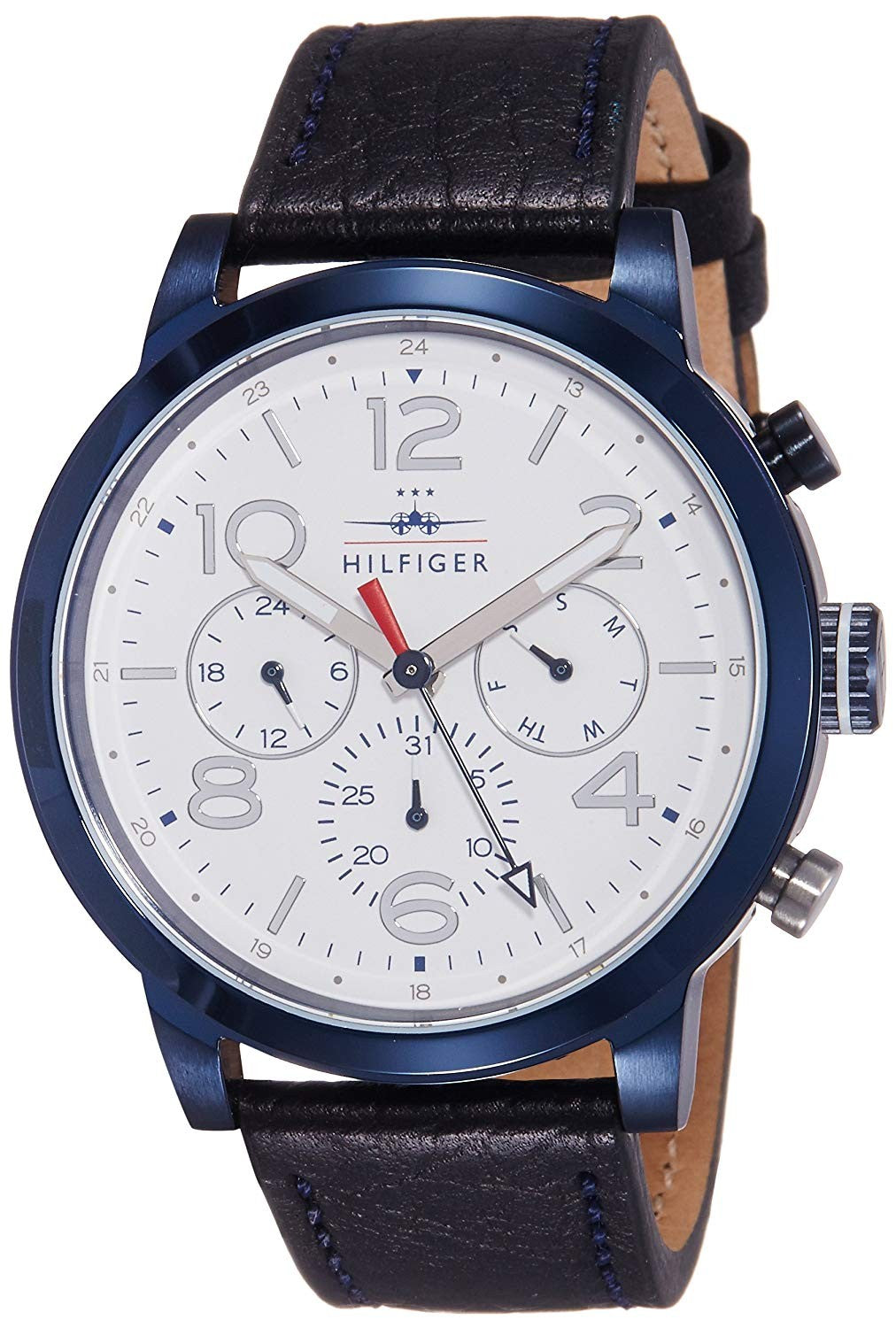 Tommy Hilfiger Jake white dial chronograph men's watch with black leather strap