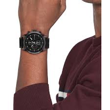 Tommy Hilfiger Jax watch worn on wrist with black leather strap