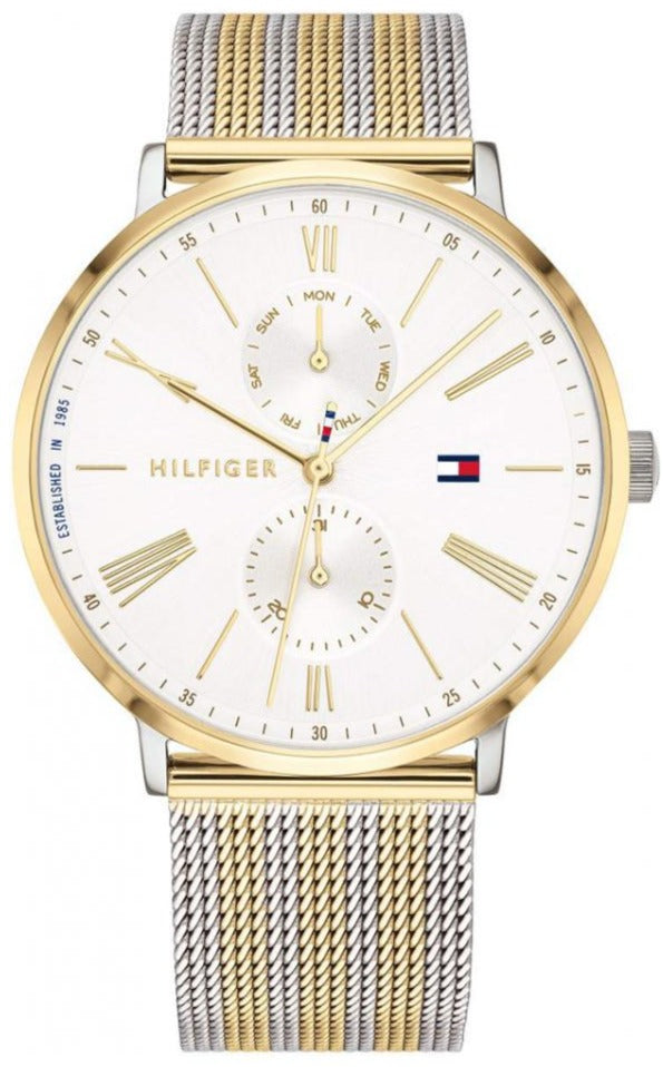 Tommy Hilfiger Jenna white dial watch with two-tone stainless steel mesh bracelet