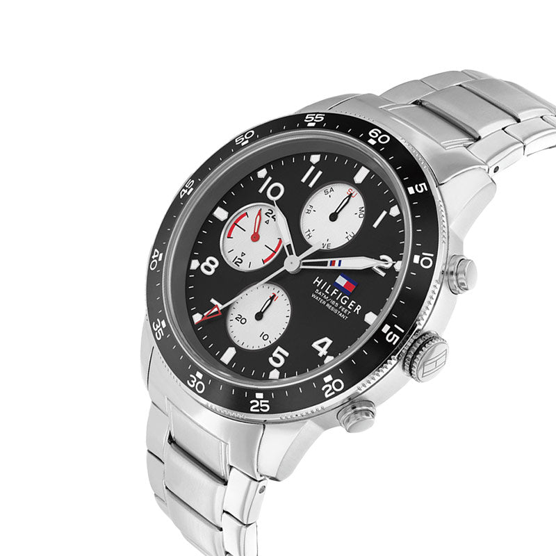 Tommy Hilfiger Jimmy Multifunction Black Dial Silver Steel Strap Men's Watch - 1791950
