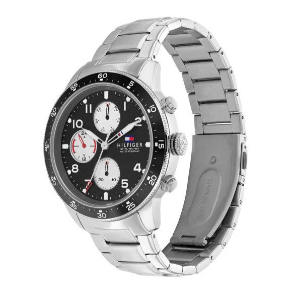 Tommy Hilfiger Jimmy Multifunction Black Dial Silver Steel Strap Men's Watch - 1791950