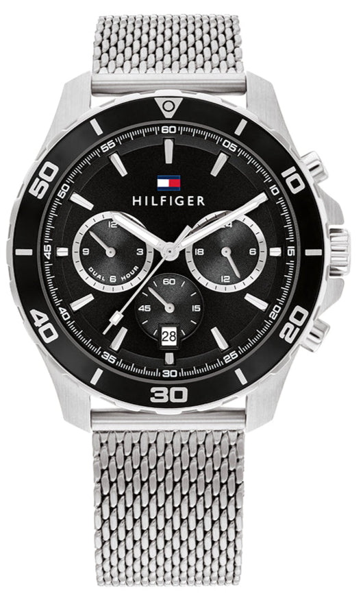 Tommy Hilfiger Jordan men's watch with black dial and silver mesh bracelet