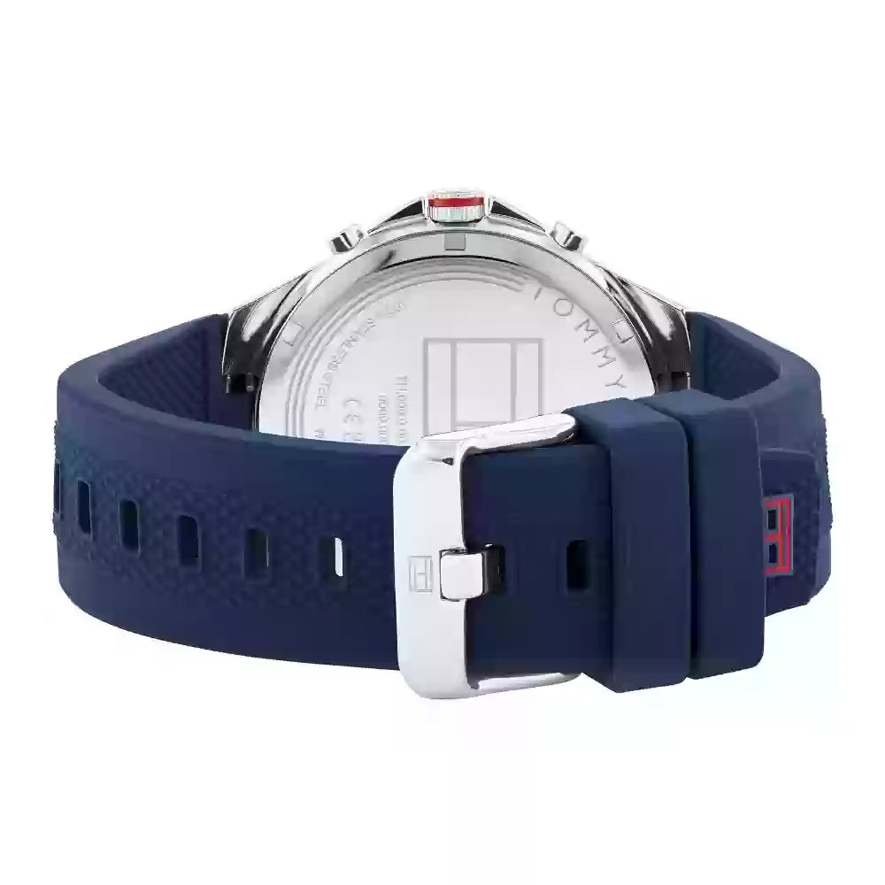 Tommy Hilfiger Justin watch caseback showing transparent display with white case