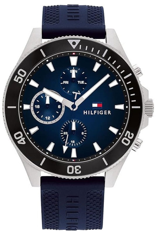 Tommy Hilfiger Larson men's chronograph watch with blue dial and blue rubber strap