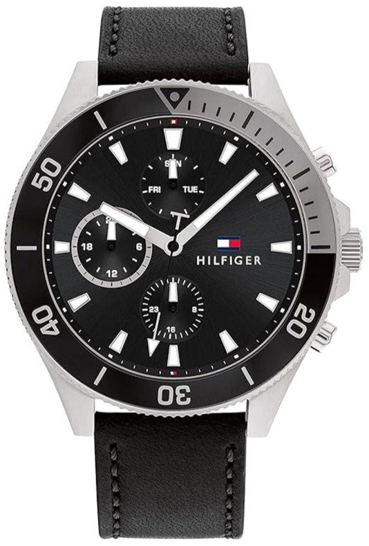 Tommy Hilfiger Larson chronograph watch with black dial and silver stainless steel case