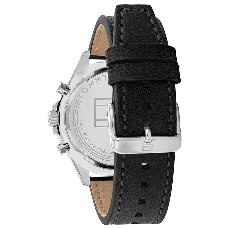 Tommy Hilfiger Larson black leather strap with tan inner lining and metal buckle