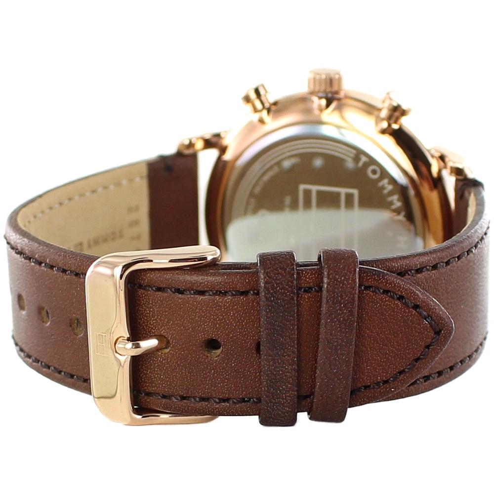 Tommy Hilfiger LEGEND brown leather strap with rose gold buckle and chronograph case back