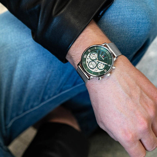 Tommy Hilfiger Legend Multifunction (44mm) Green Skeleton Dial / Stainless Steel Men's Watch - 1710567