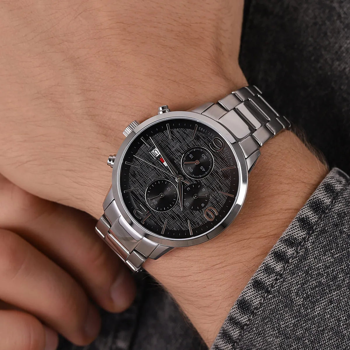 Tommy Hilfiger Quartz Stainless Steel Black Dial 42mm Men's Watch - 1710356