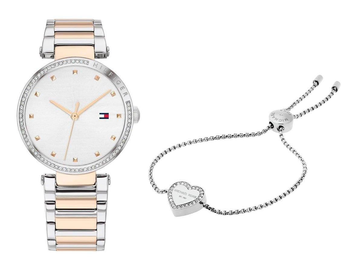 Tommy Hilfiger Lynn watch with crystal bracelet accessory on white background