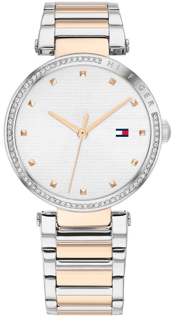 Tommy Hilfiger Lynn women's watch with white dial, rose gold and silver two-tone stainless steel bracelet