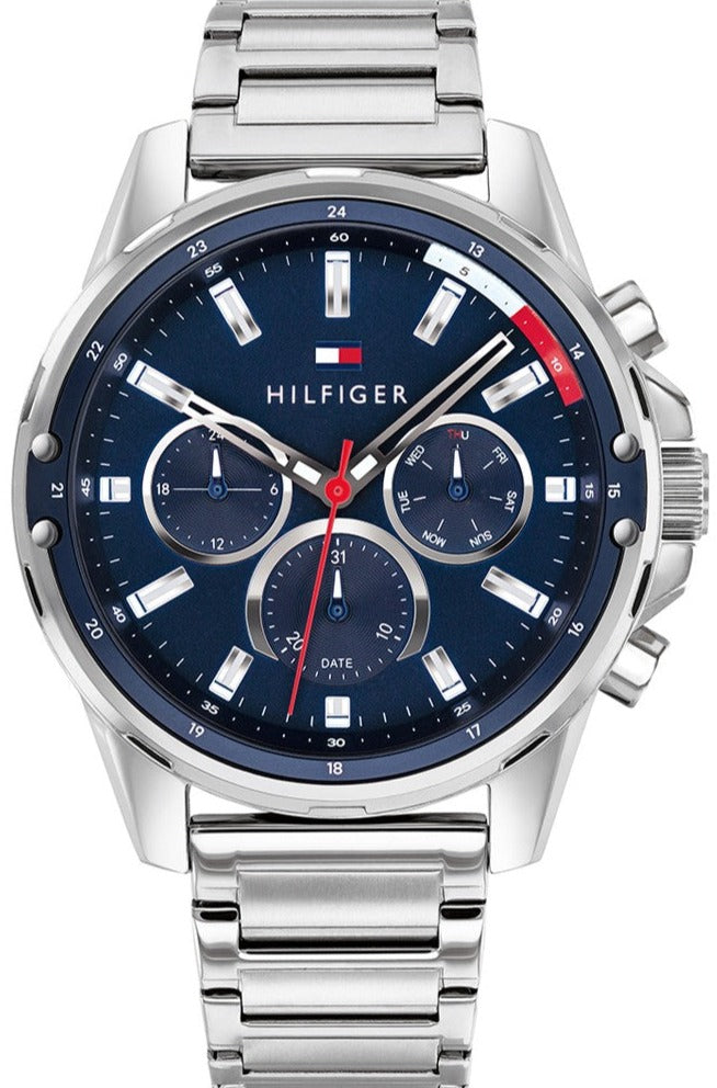Tommy Hilfiger Mason Stainless Steel Silver Bracelet Blue Dial Men's Watch 1791788