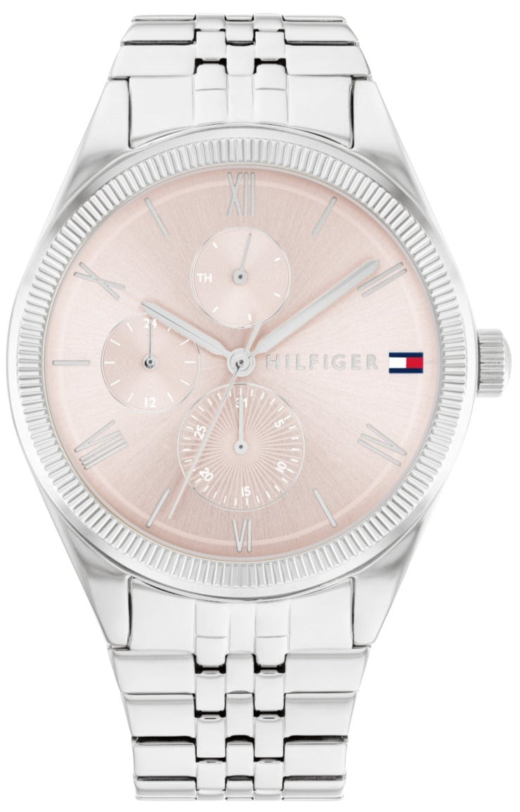 Tommy Hilfiger Monica chronograph watch with pink dial and silver steel bracelet