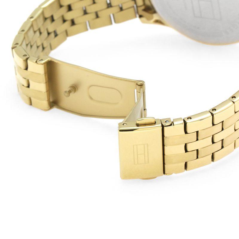 Gold-tone link bracelet strap and fold-over clasp of Tommy Hilfiger women's watch