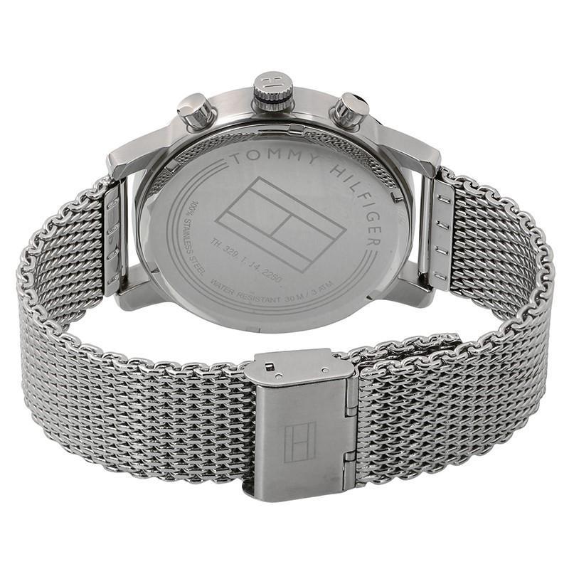 Tommy Hilfiger watch caseback with stainless steel mesh strap and fold-over clasp