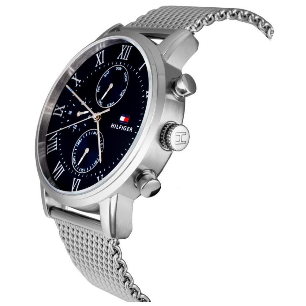 Tommy Hilfiger men's watch side profile showing stainless steel case and mesh strap